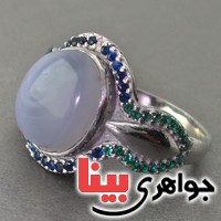 انگشتر عقیق یمنی کبود رودیوم درشت زنانه بسیار زیبا _کد:18165