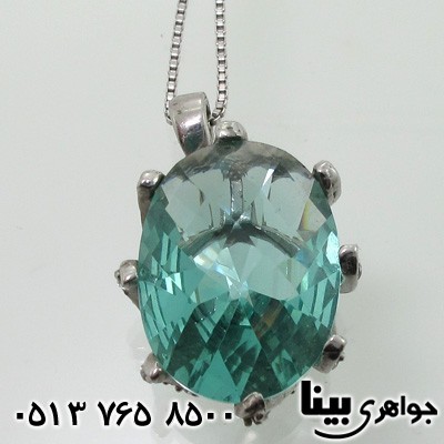 گردنبند آکوآمارین هشت چنگ بیضی