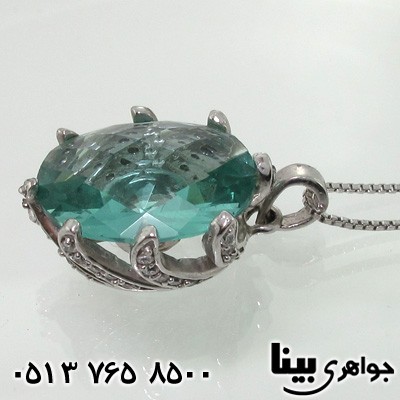گردنبند آکوآمارین هشت چنگ بیضی