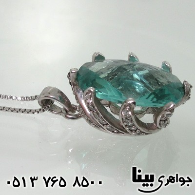 گردنبند آکوآمارین هشت چنگ بیضی