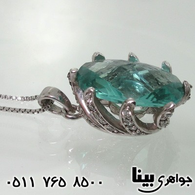 گردنبند آکوآمارین هشت چنگ بیضی