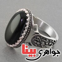 انگشتر عقیق سیاه (اونیکس) مردانه عالی با طرح یا فاطمه