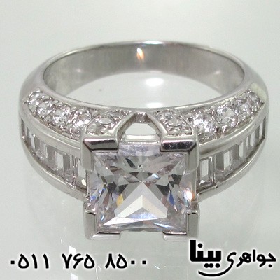 انگشتر نقره نگین برجسته سولیتر