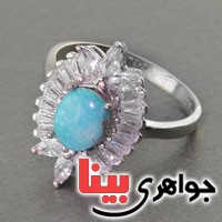 انگشتر فیروزه نیشابوری رودیوم زنانه مجلسی _کد:18228