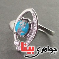 انگشتر فیروزه نیشابوری رودیوم زنانه بسیار زیبا _کد:18230