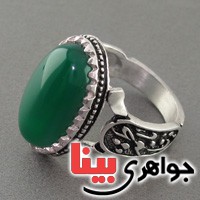 انگشتر عقیق سبز خراسانی عالی مردانه با طرح یا فاطمه _کد:18285
