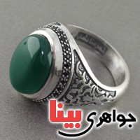 انگشتر عقیق سبز خراسانی مردانه بسیار عالی مدل میکرو سیاه قلم _کد:18309