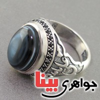 انگشتر عقیق باباقوری خراسانی اصیل مردانه سیاه قلم میکرو _کد:18326