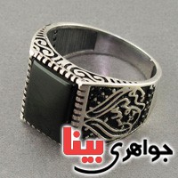 انگشتر عقیق سیاه (اونیکس) بسیار عالی میکروستینگ مردانه _کد:18366