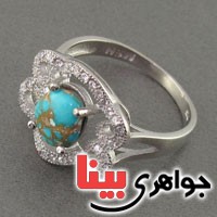 انگشتر فیروزه نیشابوری رودیوم زنانه مجلسی _کد:18367