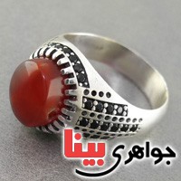 انگشتر عقیق یمنی مردانه مدل میکرو سیاه قلم _کد:18370