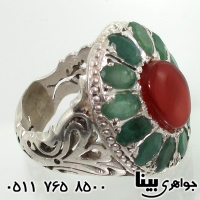 انگشتر چند جواهر دور زمرد و عقیق یمنی انگشتر چند جواهر دور زمرد و عقیق یمنی
