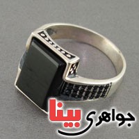 انگشتر عقیق سیاه (اونیکس) بسیار عالی میکروستینگ مردانه _کد:18396
