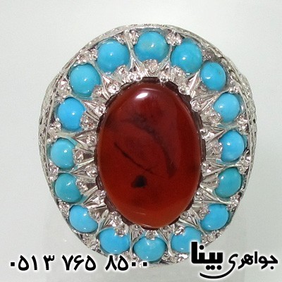 انگشتر چند جواهر دور فیروزه نیشابوری و عقیق انگشتر چند جواهر دور فیروزه نیشابوری و عقیق