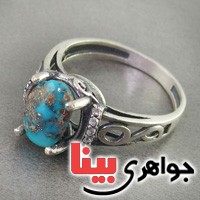 انگشتر فیروزه نیشابوری رودیوم زنانه خوشرنگ  _کد:18471