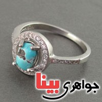 انگشتر فیروزه نیشابوری رودیوم زنانه کلاسیک _کد:18495