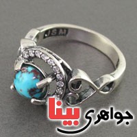 انگشتر فیروزه نیشابوری شجری رودیوم زنانه خوش نقش _کد:18509