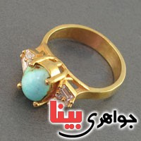 انگشتر فیروزه  نیشابوری زنانه با روکش طلا زرد _کد:18547