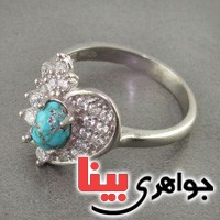 انگشتر فیروزه نیشابوری رودیوم زنانه طرح قلب _کد:18572