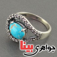 انگشتر فیروزه نیشابوری رودیوم فاخر زنانه _کد:18591