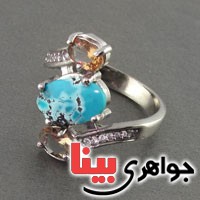 انگشتر چند جواهر فیروزه نیشابوری و الکساندریت رودیوم زنانه _کد:18594