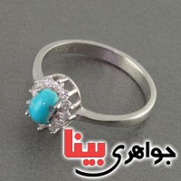 انگشتر فیروزه نیشابوری رودیوم  زنانه _کد:18601