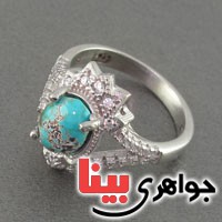 انگشتر فیروزه نیشابوری رودیوم مجلسی زنانه _کد:18614