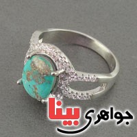 انگشتر فیروزه نیشابوری رودیوم مجلسی زنانه _کد:18636