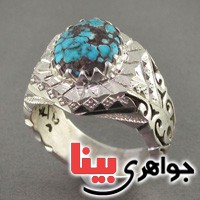 انگشتر فیروزه نیشابوری شجری بسیار عالی درشت مردانه _کد:2789