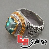 انگشتر چند جواهر توپاز سبز و الماس درشت فاخر _کد:2793