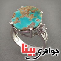 انگشتر فیروزه نیشابوری درشت رودیوم زنانه _کد:18702