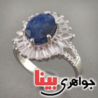 انگشتر یاقوت کبود رودیوم زنانه مدل نشان _کد:18705
