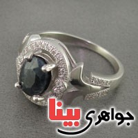 انگشتر یاقوت کبود رودیوم زنانه مدل لاله _کد:18706