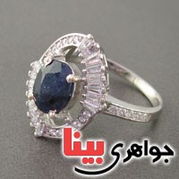 انگشتر یاقوت کبود رودیوم زنانه دور باگت _کد:18750