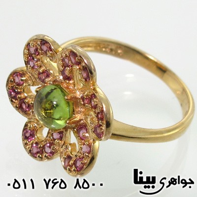 انگشتر چند جواهر زبرجد و آمتیست زنانه طرح گل