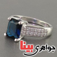 انگشتر یاقوت کبود رودیوم زنانه کلاسیک _کد:18811