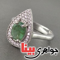 انگشتر زمرد رودیوم زنانه مدل اشک بسیار عالی _کد:18813