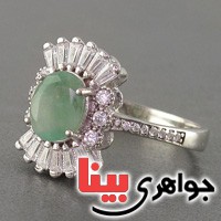 انگشتر زمرد رودیوم زنانه دور باگت لایت _کد:18822