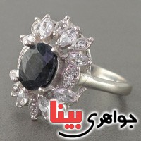 انگشتر یاقوت کبود رودیوم زنانه مدل پاریس _کد:18826