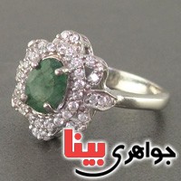 انگشتر زمرد رودیوم زنانه طرح گل _کد:18837