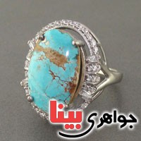 انگشتر فیروزه نیشابوری رودیوم زنانه درشت باشکوه _کد:2812