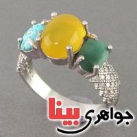 انگشتر عقیق شرف الشمس ، فیروزه نیشابوری و زمرد زنانه