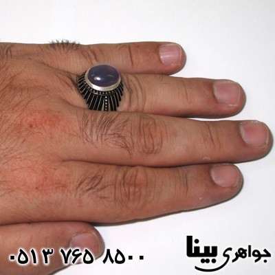 انگشتر عقیق یمنی کبود مردانه سایز درشت طرح خط و نقطه