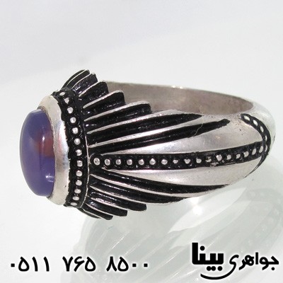 انگشتر عقیق یمنی کبود مردانه طرح خط و نقطه