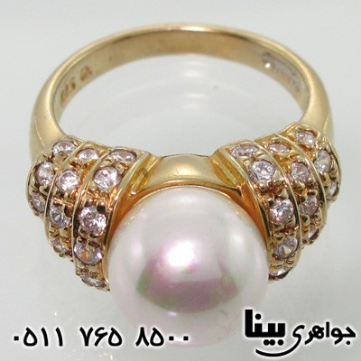انگشتر مروارید زنانه نگین طرح گوی