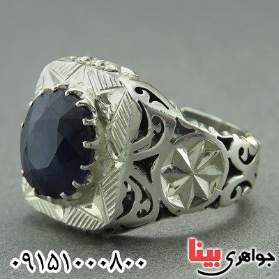 انگشتر یاقوت کبود خوشرنگ مردانه درشت مدل خورشید _کد:2824
