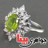 انگشتر زبرجد رودیوم زنانه مدل  توران _کد:19044