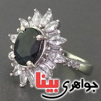 انگشتر یاقوت کبود رودیوم زنانه دور باگت _کد:19051
