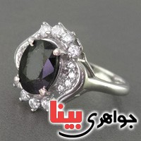 انگشتر یاقوت کبود رودیوم زنانه مدل لویزان  _کد:19058