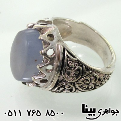 انگشتر عقیق یمنی کبود مردانه سیاه قلم نقش برجسته